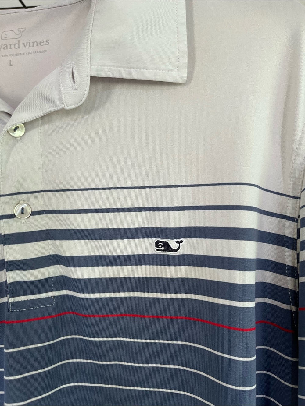 Vineyard Vines Gray, Navy & Red Striped Men’s Polo